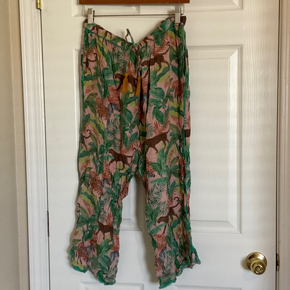 Cost Plus World Market Tropical Print Pants - Green and Pink